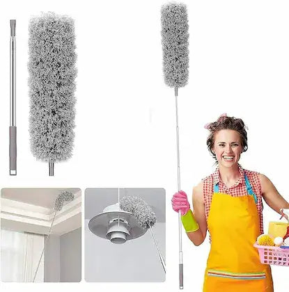 Adjustable foldable cleaning duster with steel rod