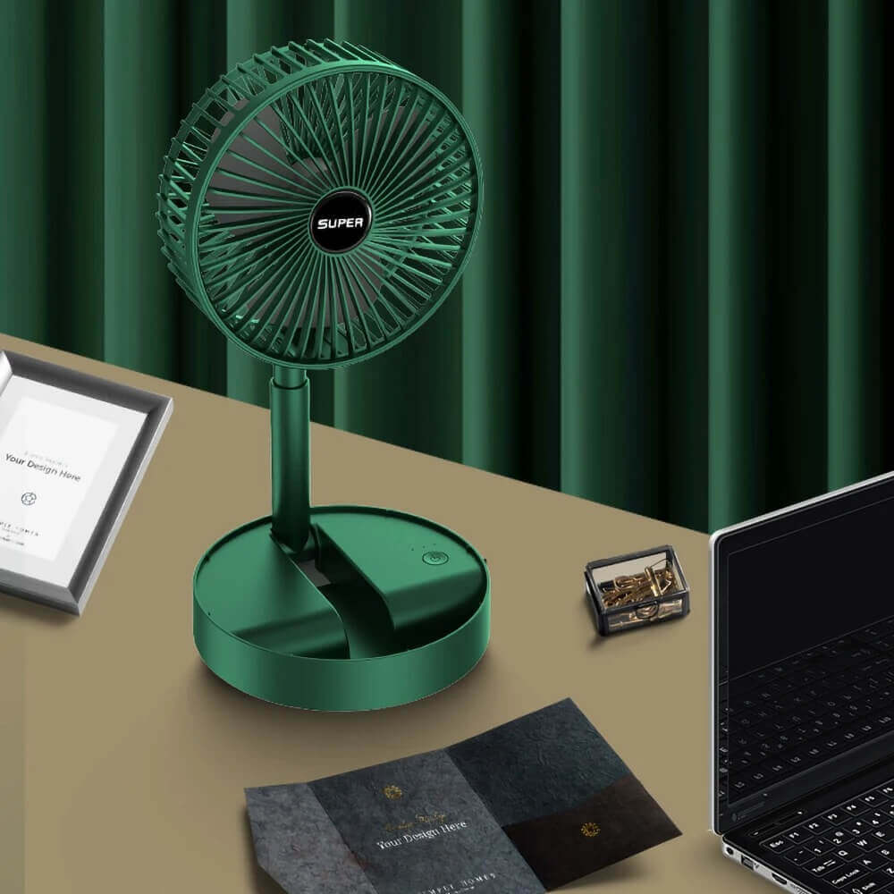 Portable rechargeable folding desk fan with adjustable height